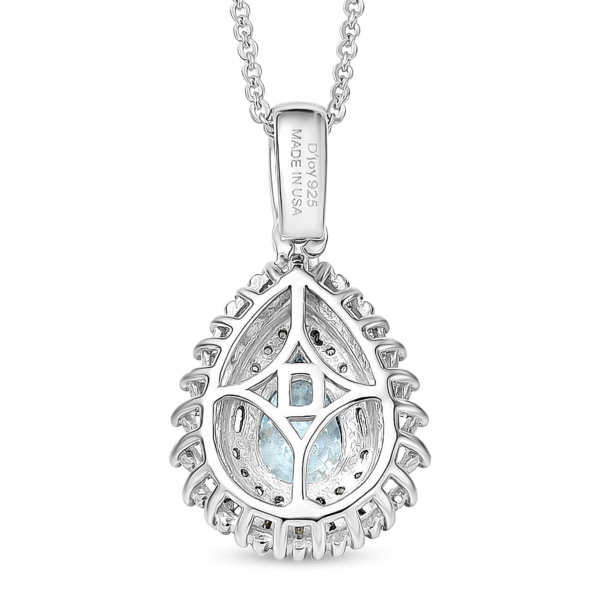 D'Joy Santa Maria Aquamarine and Multi Diamond 1.20 ctw Pendant Necklace in Rhodium Over Sterling Silver 20 Inches  image number 4