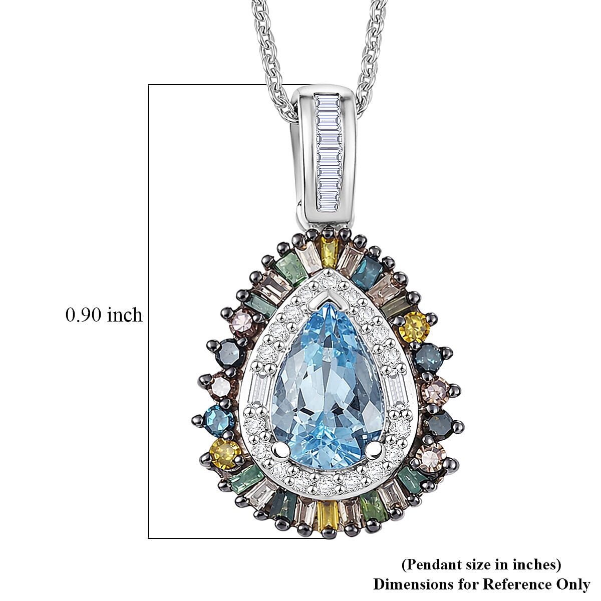 D'Joy Santa Maria Aquamarine and Multi Diamond 1.20 ctw Pendant Necklace in Rhodium Over Sterling Silver 20 Inches  image number 5