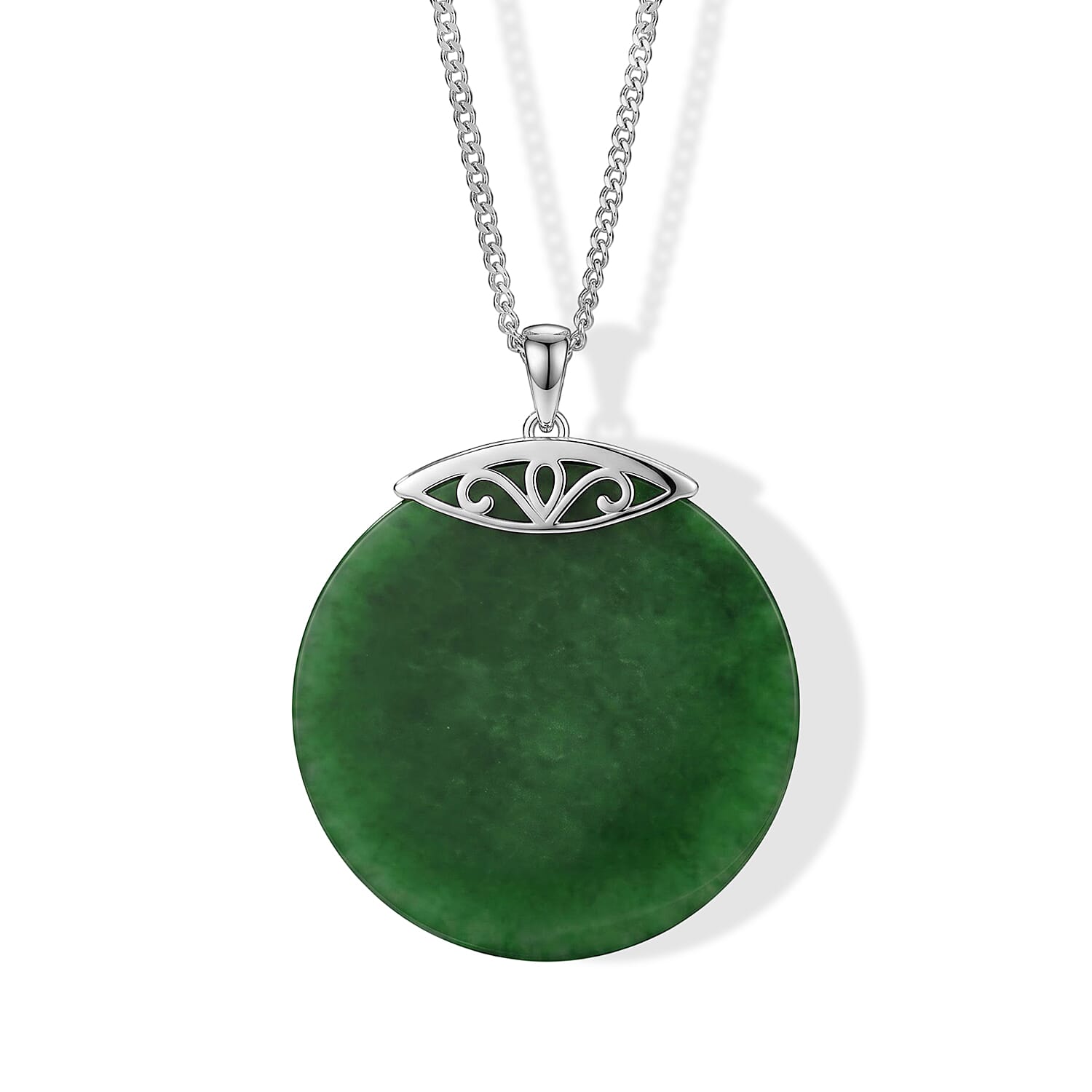 D'Joy Green Jade (D) 63.00 ctw Horse Pendant Necklace (18 Inches) in Rhodium Over Sterling Silver