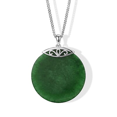 D'Joy Green Jade (D) 63.00 ctw Horse Pendant Necklace (18 Inches) in Rhodium Over Sterling Silver