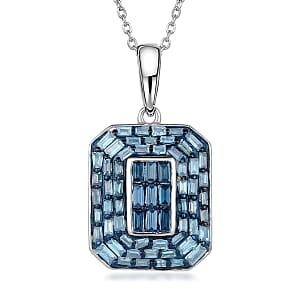 D'Joy Natural Blue Diamond Cluster Halo Pendant Necklace (20 Inches) in Rhodium Over Sterling Silver 0.50 ctw