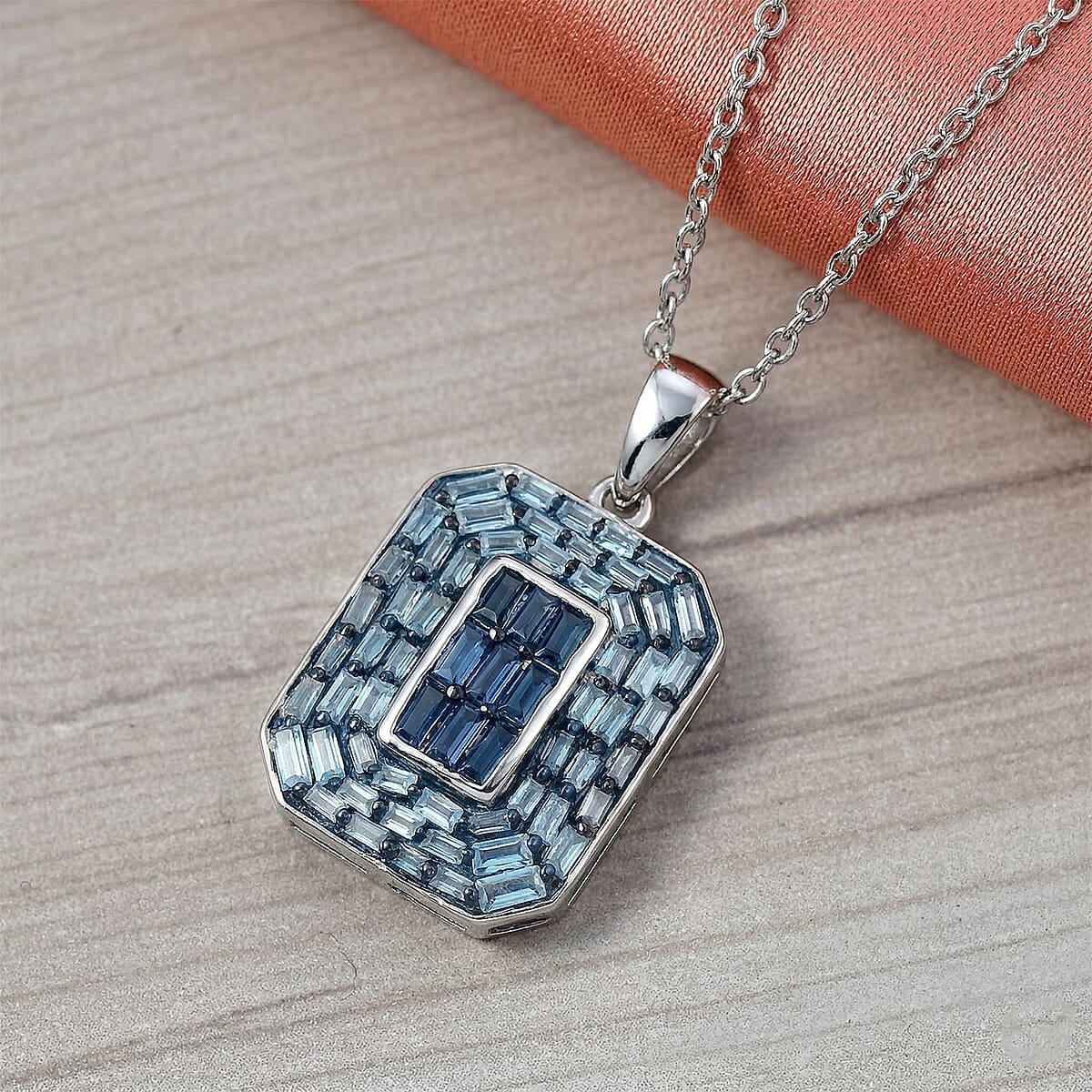 D'Joy Natural Blue Diamond 0.50 ctw Cluster Halo Pendant Necklace (20 Inches) in Rhodium Over Sterling Silver image number 1