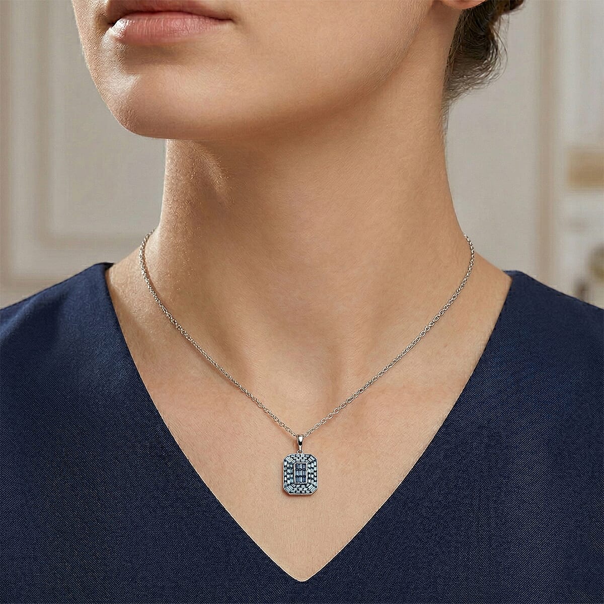 D'Joy Natural Blue Diamond 0.50 ctw Cluster Halo Pendant Necklace (20 Inches) in Rhodium Over Sterling Silver image number 2