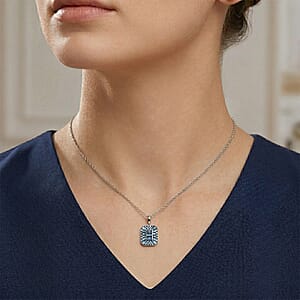 D'Joy Natural Blue Diamond Cluster Halo Pendant Necklace (20 Inches) in Rhodium Over Sterling Silver 0.50 ctw