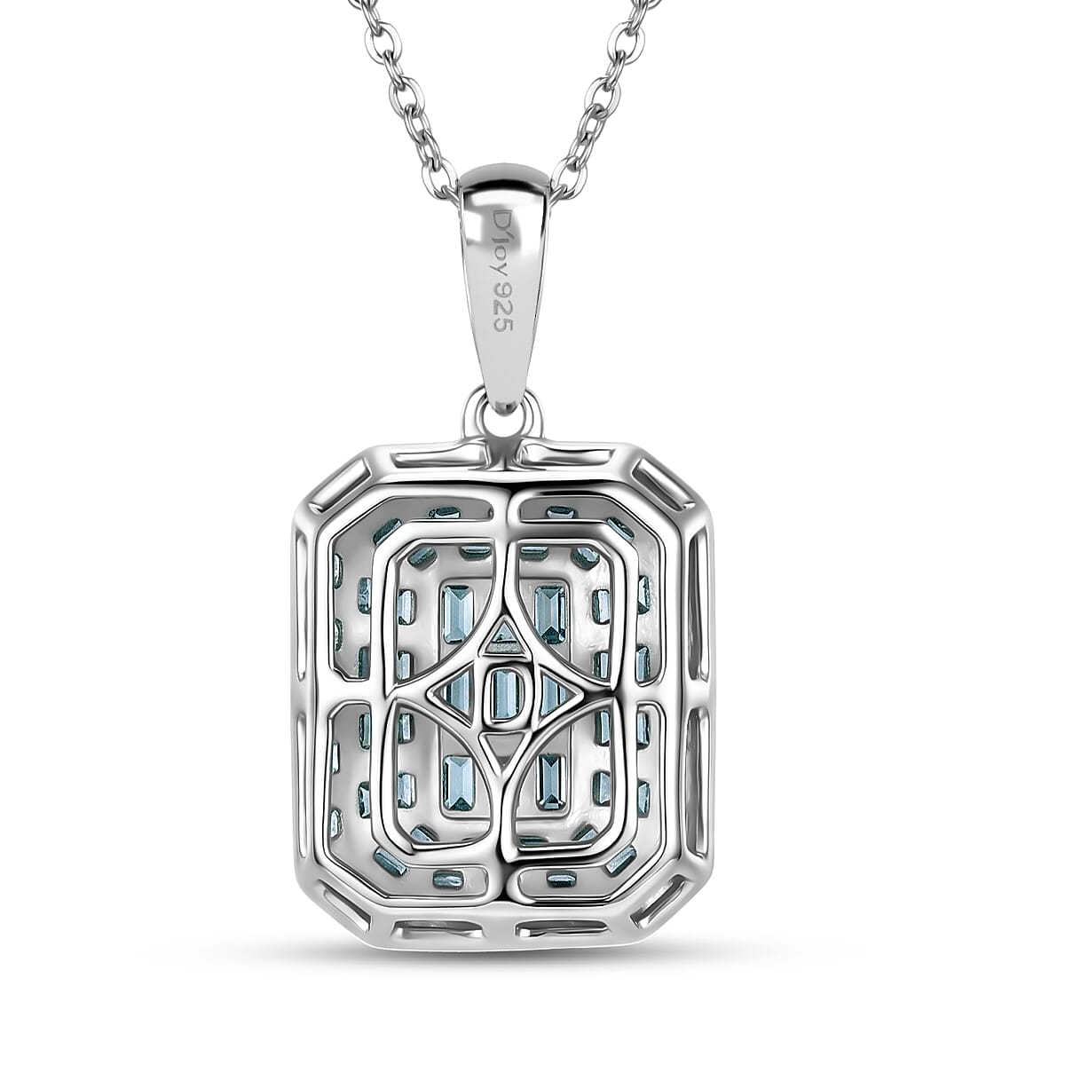 D'Joy Natural Blue Diamond 0.50 ctw Cluster Halo Pendant Necklace (20 Inches) in Rhodium Over Sterling Silver