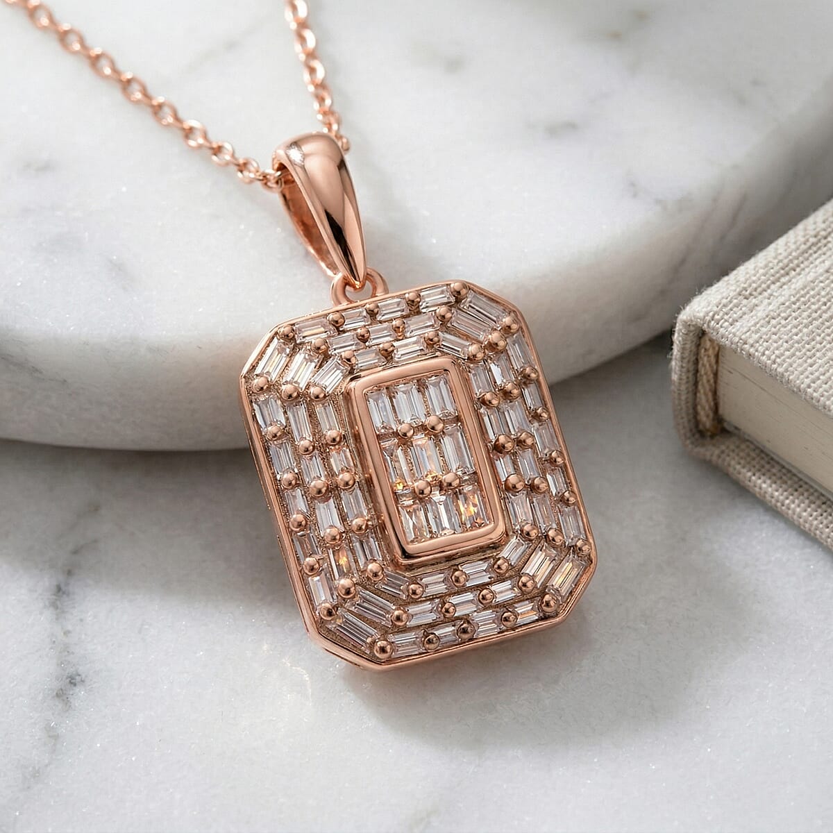 D'Joy Natural Champagne Diamond 0.50 ctw Cluster Halo Pendant Necklace (20 Inches) in 18K Vermeil Rose Gold Over Sterling Silver image number 1