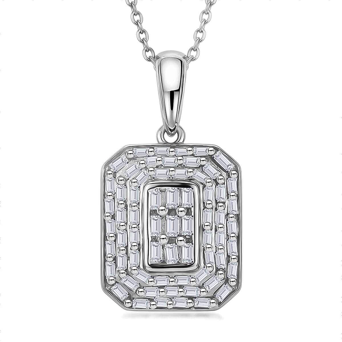 D'Joy Natural Blue Diamond Cluster Halo Pendant Necklace (20 Inches) in Rhodium Over Sterling Silver 0.50 ctw