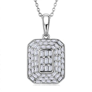 D'Joy Diamond 0.50 ctw Cluster Halo Pendant Necklace in Rhodium Over Sterling Silver (20 Inches)
