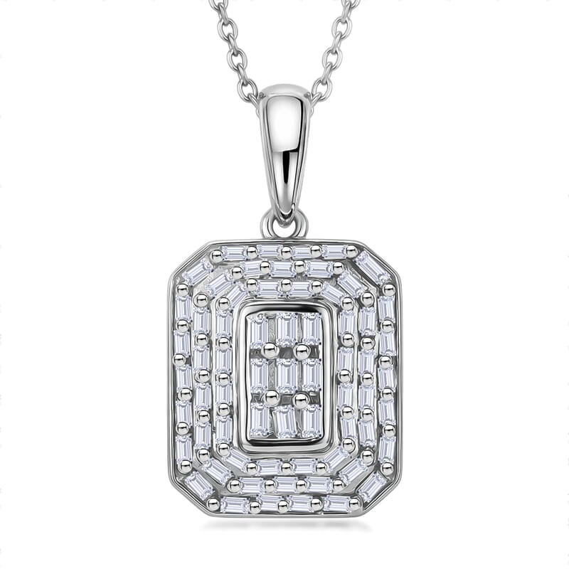 D'Joy Diamond 0.50 ctw Cluster Halo Pendant Necklace in Rhodium Over Sterling Silver (20 Inches)