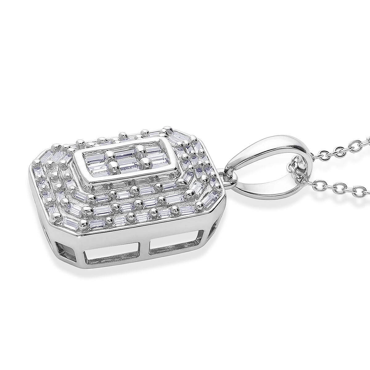 D'Joy Diamond 0.50 ctw Cluster Halo Pendant Necklace in Rhodium Over Sterling Silver (20 Inches) image number 5