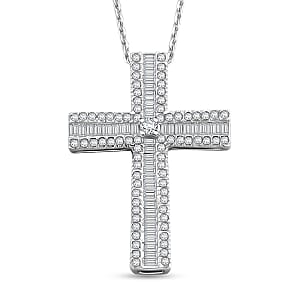 D'Joy Diamond 0.70 ctw Cross Pendant Necklace in Rhodium Over Sterling Silver 20 Inches 