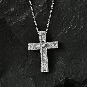 D'Joy Diamond 0.70 ctw Cross Pendant Necklace in Rhodium Over Sterling Silver 20 Inches 