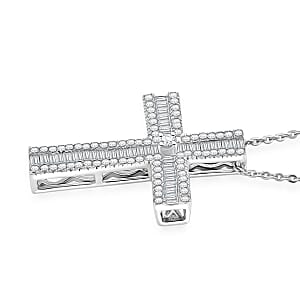 D'Joy Diamond 0.70 ctw Cross Pendant Necklace in Rhodium Over Sterling Silver 20 Inches 