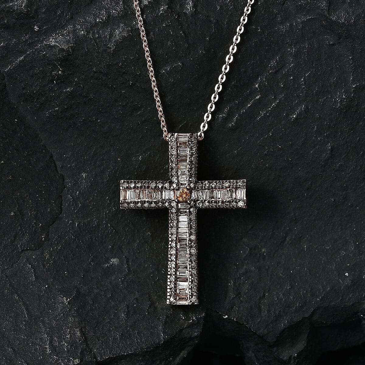 D'Joy Natural Champagne Diamond 0.70 ctw Pendant Necklace in 18K Vermeil Rose Gold Over Sterling Silver 20 Inches  image number 1