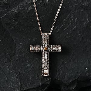 D'Joy Natural Champagne Diamond 0.70 ctw Pendant Necklace in 18K Vermeil Rose Gold Over Sterling Silver 20 Inches 