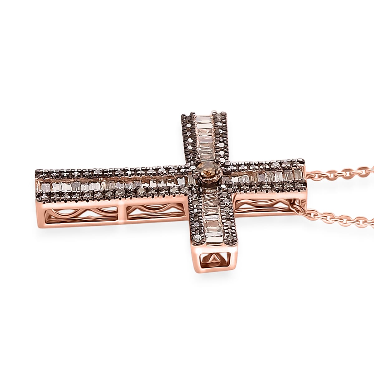 D'Joy Natural Champagne Diamond 0.70 ctw Pendant Necklace in 18K Vermeil Rose Gold Over Sterling Silver 20 Inches  image number 3