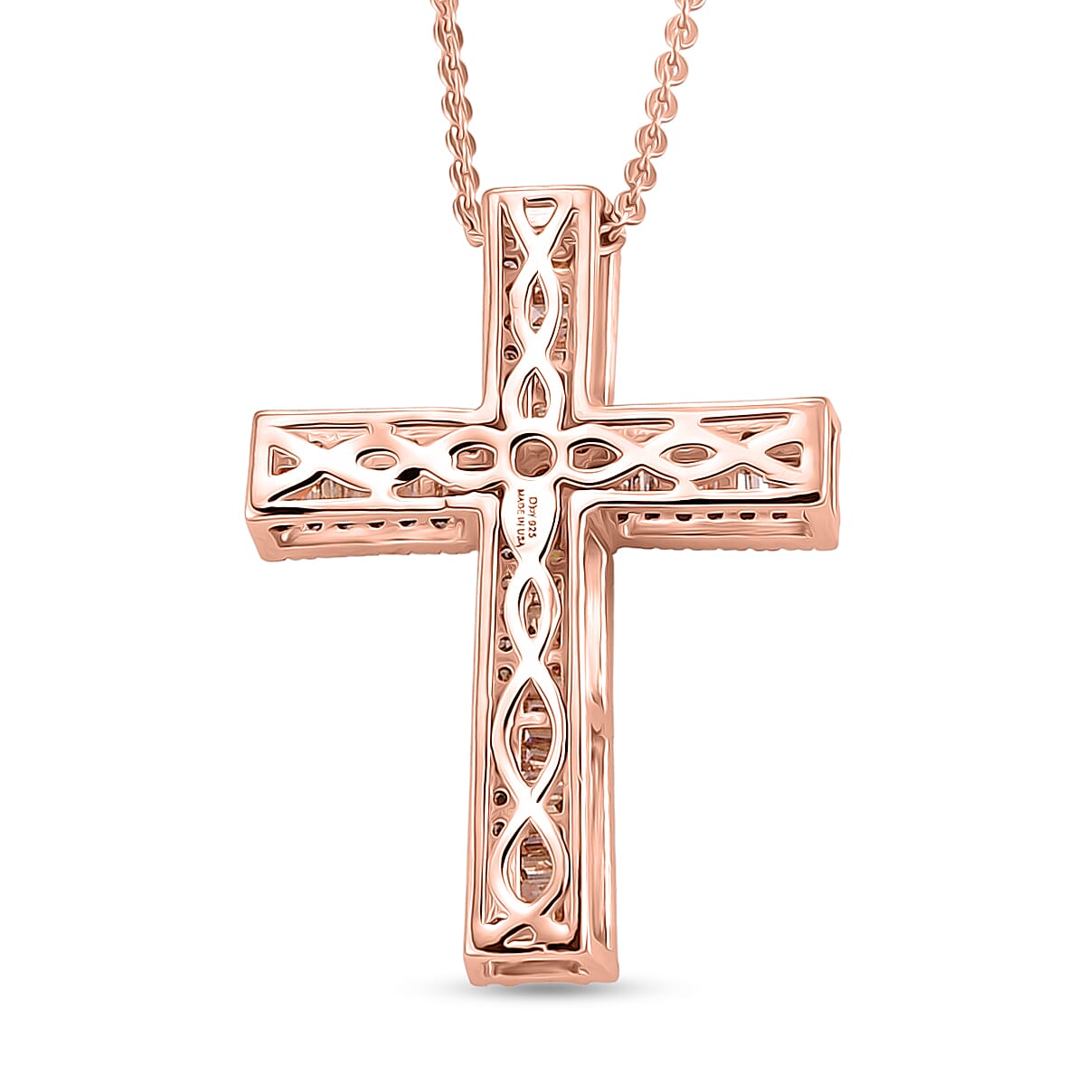 D'Joy Natural Champagne Diamond 0.70 ctw Cross Pendant Necklace in 18K Vermeil Rose Gold Over Sterling Silver 20 Inches