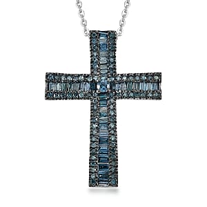 D'Joy Blue Diamond 0.70 ctw Pendant Necklace in Rhodium Over Sterling Silver 20 Inches 