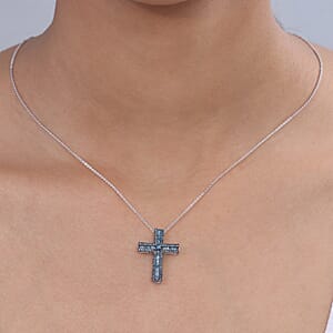 D'Joy Blue Diamond 0.70 ctw Pendant Necklace in Rhodium Over Sterling Silver 20 Inches 