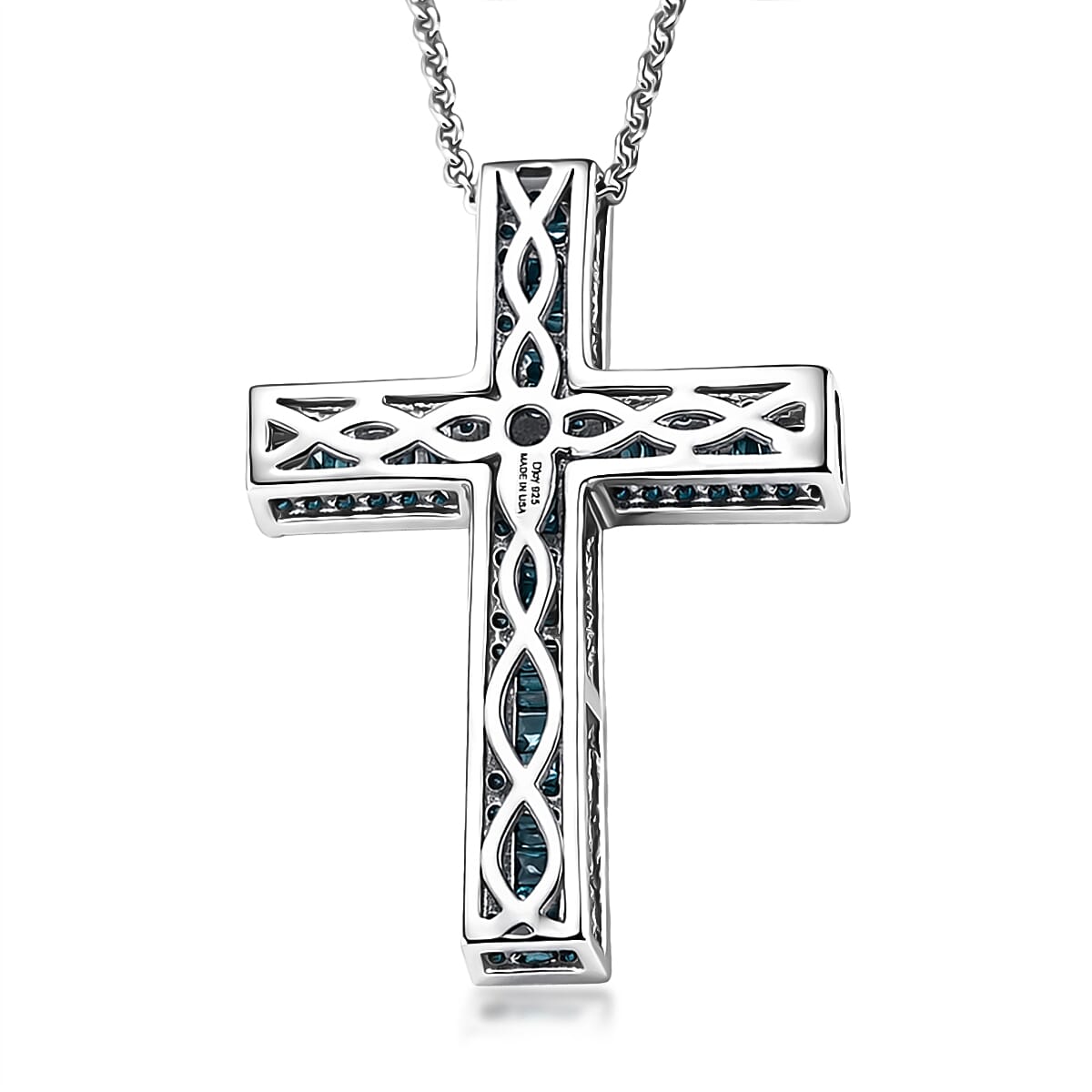 D'Joy Blue Diamond 0.70 ctw Cross Pendant Necklace in Rhodium Over Sterling Silver 20 Inches  image number 4