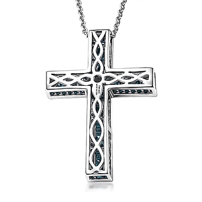 D'Joy Blue Diamond 0.70 ctw Cross Pendant Necklace in Rhodium Over Sterling Silver 20 Inches