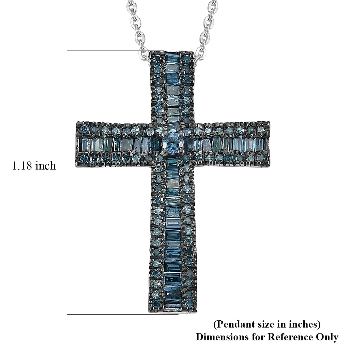 D'Joy Blue Diamond 0.70 ctw Cross Pendant Necklace in Rhodium Over Sterling Silver 20 Inches  image number 5