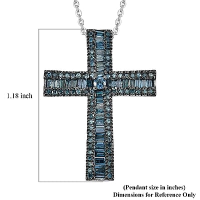 D'Joy Blue Diamond 0.70 ctw Cross Pendant Necklace in Rhodium Over Sterling Silver 20 Inches