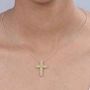 D'Joy Yellow Diamond 0.70 ctw Cross Pendant Necklace in Rhodium Over Sterling Silver 20 Inches 