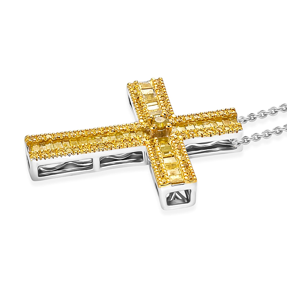 D'Joy Yellow Diamond 0.70 ctw Cross Pendant Necklace in Rhodium Over Sterling Silver 20 Inches  image number 3