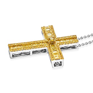 D'Joy Yellow Diamond 0.70 ctw Cross Pendant Necklace in Rhodium Over Sterling Silver 20 Inches 