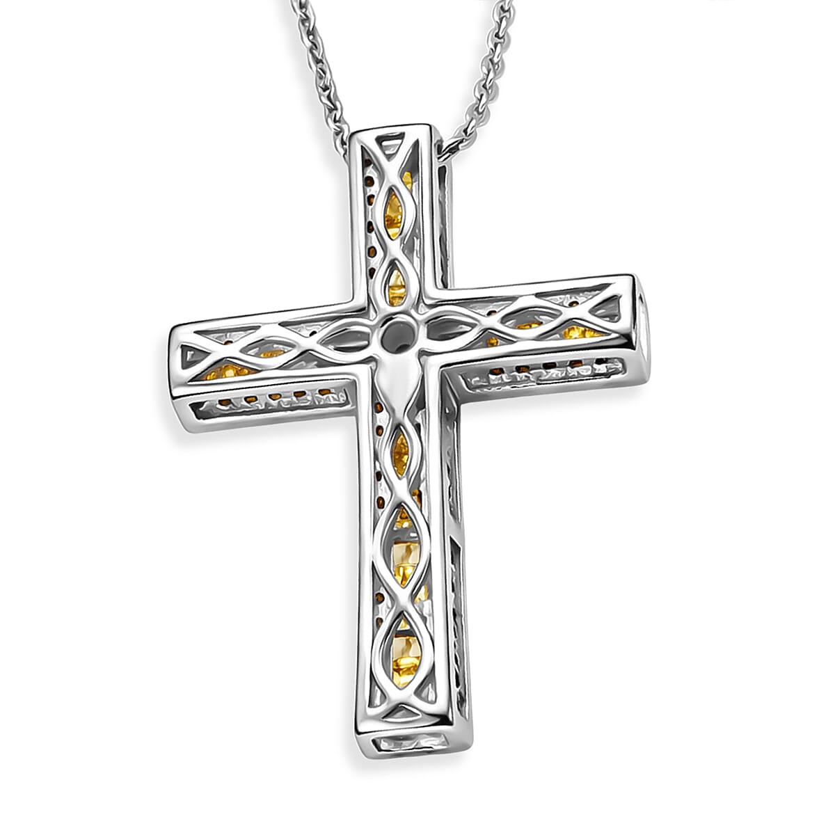 D'Joy Yellow Diamond 0.70 ctw Cross Pendant Necklace in Rhodium Over Sterling Silver 20 Inches  image number 4