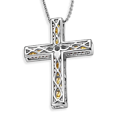 D'Joy Yellow Diamond 0.70 ctw Cross Pendant Necklace in Rhodium Over Sterling Silver 20 Inches
