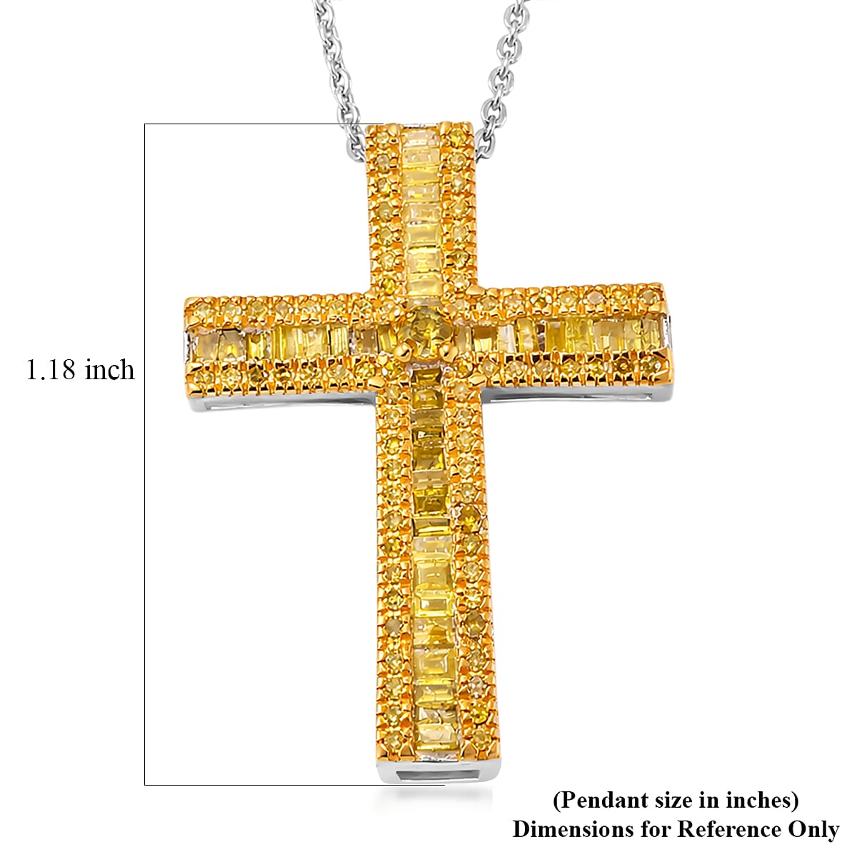 D'Joy Yellow Diamond 0.70 ctw Cross Pendant Necklace in Rhodium Over Sterling Silver 20 Inches  image number 5