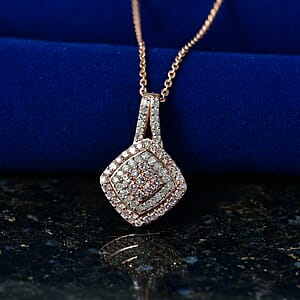 D'Joy Natural Pink and White Diamond 0.50 ctw Deco Rose Pendant Necklace in 18K Vermeil Rose Gold Over Sterling Silver (20 Inches)