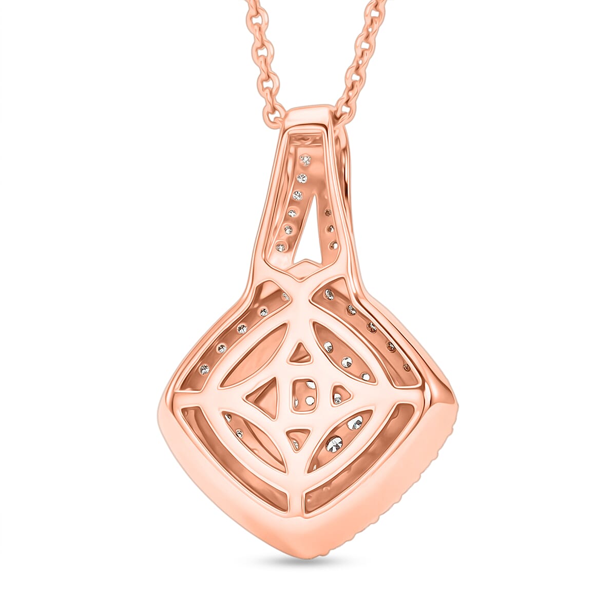 D'Joy Natural Pink and White Diamond 0.50 ctw Deco Rose Pendant Necklace in 18K Vermeil Rose Gold Over Sterling Silver (20 Inches)