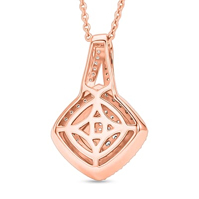 D'Joy Natural Pink and White Diamond 0.50 ctw Deco Rose Pendant Necklace in 18K Vermeil Rose Gold Over Sterling Silver (20 Inches)