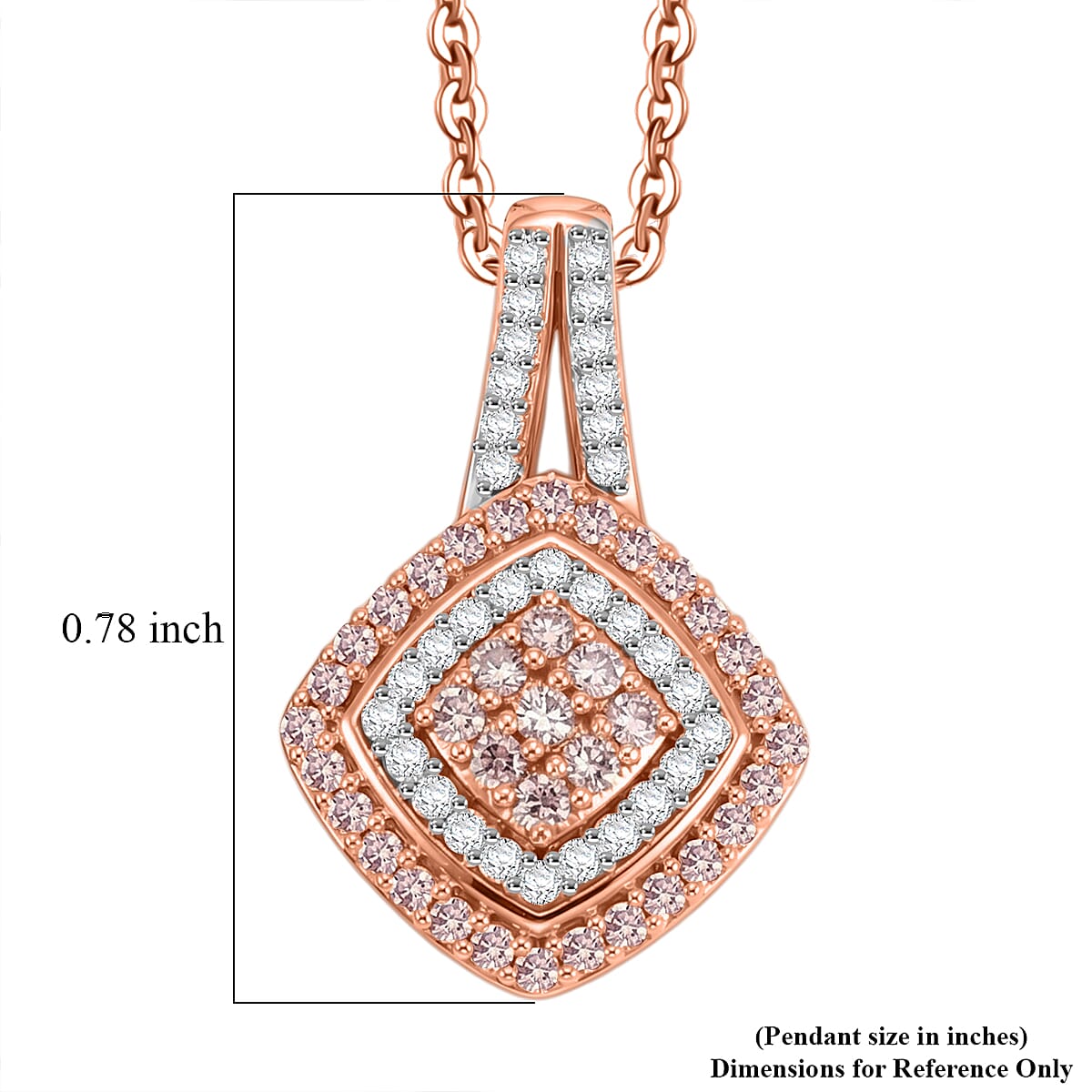 D'Joy Natural Pink and White Diamond 0.50 ctw Deco Rose Pendant Necklace in 18K Vermeil Rose Gold Over Sterling Silver (20 Inches) image number 5
