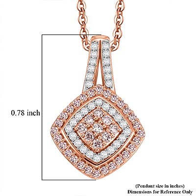 D'Joy Natural Pink and White Diamond 0.50 ctw Deco Rose Pendant Necklace in 18K Vermeil Rose Gold Over Sterling Silver (20 Inches)