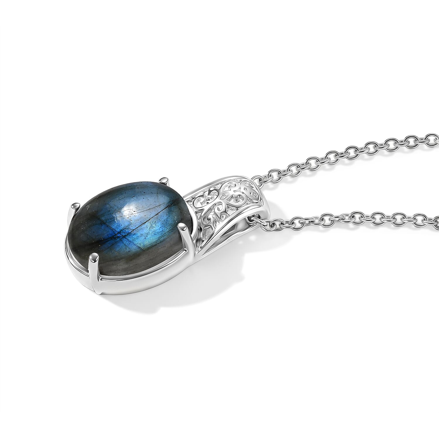 EverTrue Malagasy Labradorite 6.40 ctw Pendant Neckalce in Stainless Steel 20 Inches