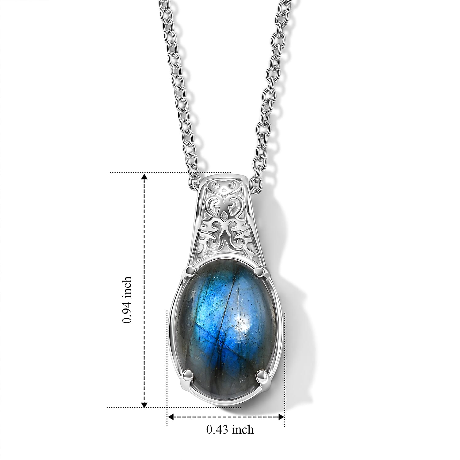 EverTrue Malagasy Labradorite 6.40 ctw Pendant Neckalce in Stainless Steel 20 Inches