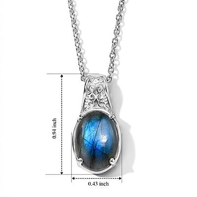 EverTrue Malagasy Labradorite 6.40 ctw Pendant Necklace in Stainless Steel 20 Inches