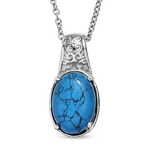 EverTrue Blue Howlite 6.30 ctw Pendant Necklace in Stainless Steel 20 Inches 