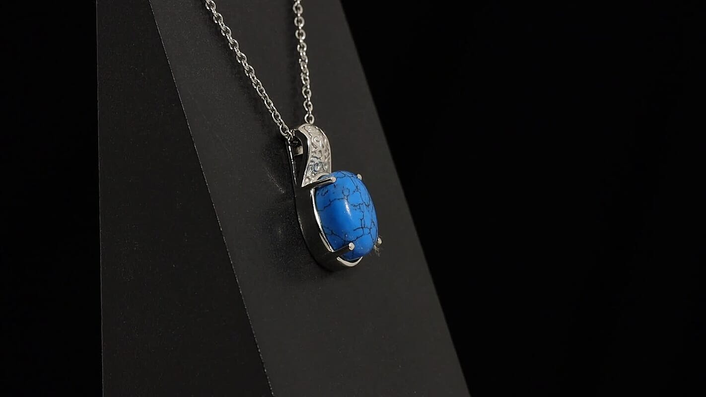 EverTrue Blue Howlite 6.30 ctw Pendant Necklace in Stainless Steel 20 Inches
