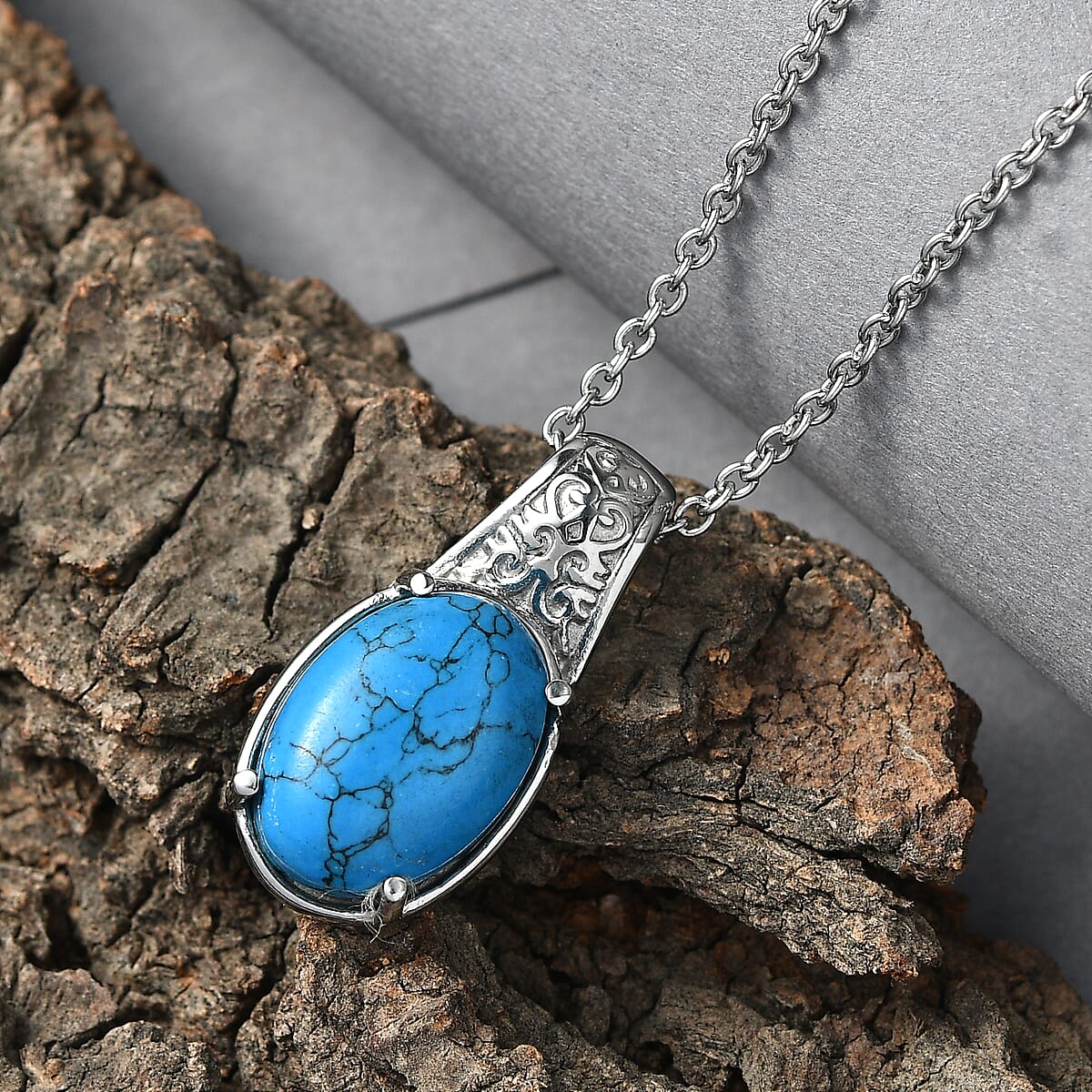 EverTrue Blue Howlite 6.30 ctw Pendant Necklace in Stainless Steel 20 Inches  image number 1