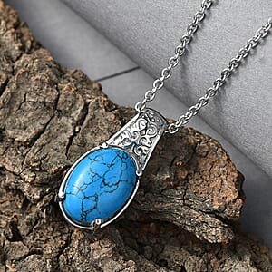 EverTrue Blue Howlite 6.30 ctw Pendant Necklace in Stainless Steel 20 Inches 