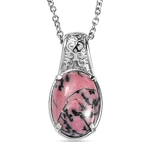EverTrue Rhodonite 9.15 ctw Pendant Necklace in Stainless Steel 20 Inches 