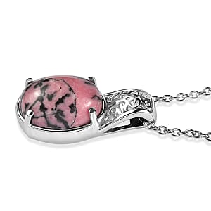 EverTrue Rhodonite 9.15 ctw Pendant Necklace in Stainless Steel 20 Inches 
