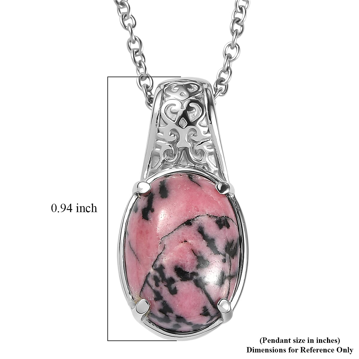 EverTrue Rhodonite 9.15 ctw Pendant Necklace in Stainless Steel 20 Inches  image number 5