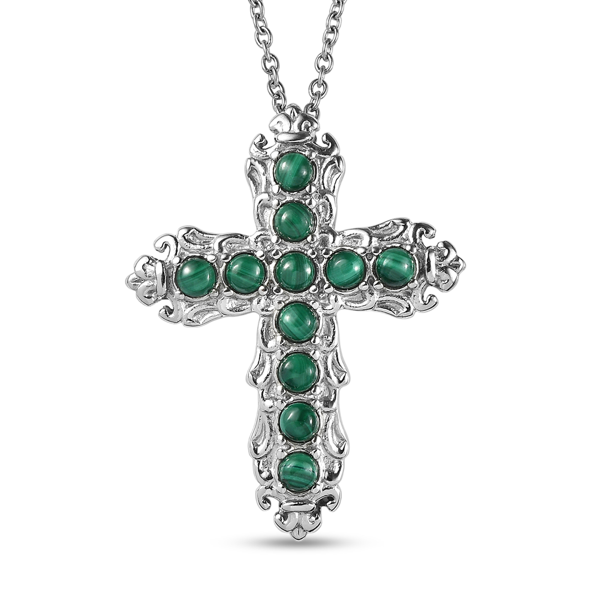EverTrue African Malachite 2.25 ctw Pendant Necklace in Stainless Steel 20 Inches
