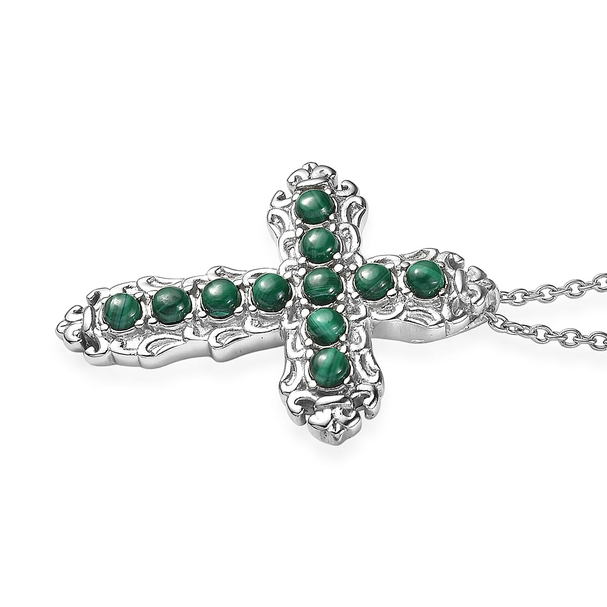 EverTrue African Malachite 2.25 ctw Pendant Necklace in Stainless Steel 20 Inches